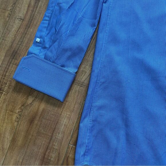 NWT Santorelli Nordstrom Men’s Size 17 ( XL ) Blue Stripped Button Down Shirt - Picture 4 of 12